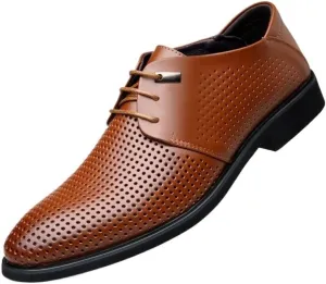 Dress Oxford Formal Shoes for Men Lace-Up Breathable PU Leather Pointed Cap Toe, Non-Slip Block Heel Formal Dress Shoes for Men Party & Business Shoes