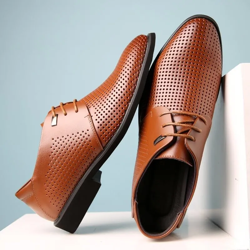 Dress Oxford Formal Shoes for Men Lace-Up Breathable PU Leather Pointed Cap Toe, Non-Slip Block Heel Formal Dress Shoes for Men Party & Business Shoes