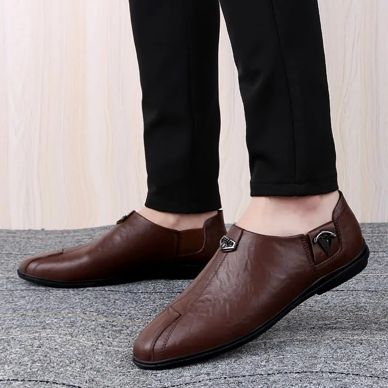Dress Oxford Formal Shoes for Mens French Leather Outdoor Slip-on Breathable Non Slip Casual Loafers