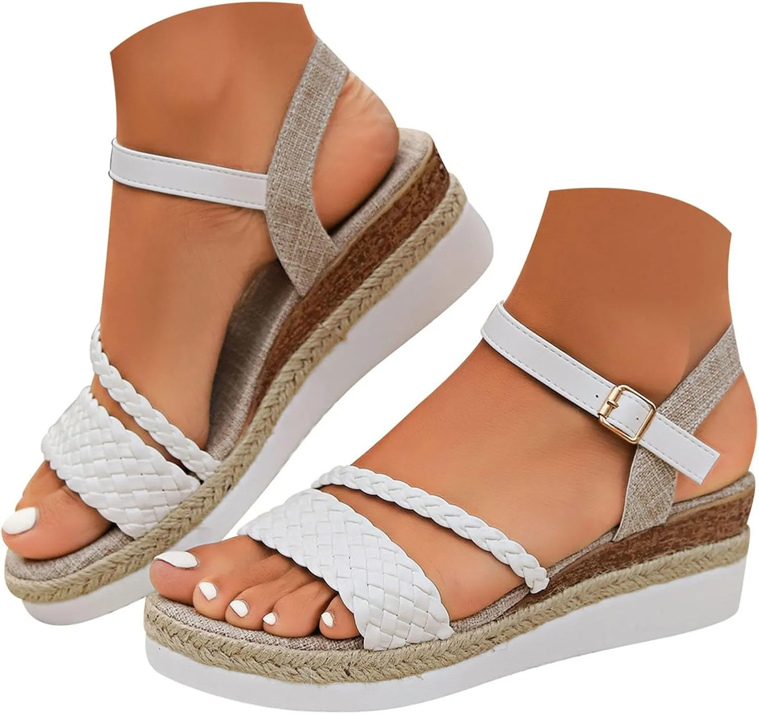 Eduavar Womens Sandals Casual Open Toe Ankle Strap Casual Flatform Platform Espadrilles Wedges Sandals Dressy Summer Shoes