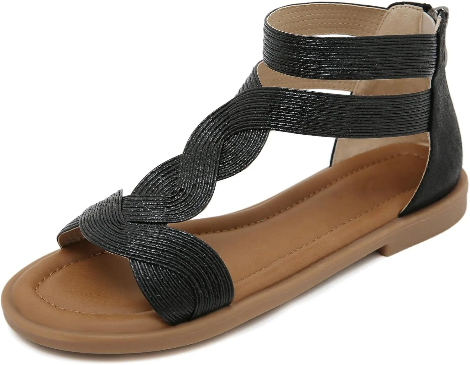 Flat Shoes for Women Sandals 2025 Summer Fashion Retro Fish Mouth Open Toe Casual Hollow Out Comfortable Sandals Casual Comfortable Summer Backless Mules Adjustable Slide Walking Shoes