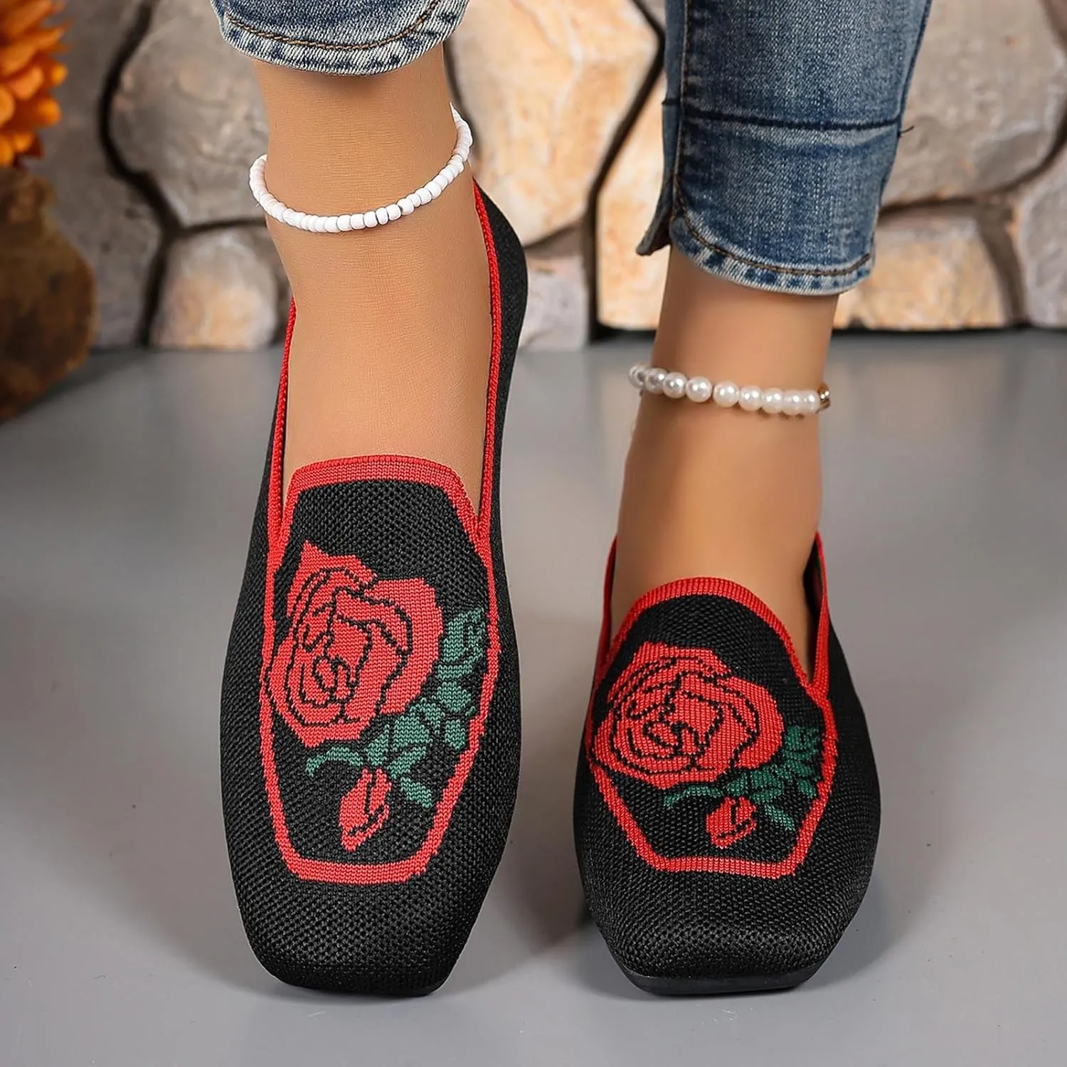 Flats for Women Knit Ballet Flats Slip On Loafer Shoes Comfort Work Shoe