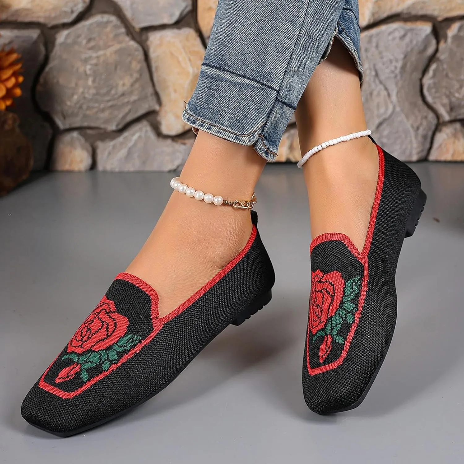 Flats for Women Knit Ballet Flats Slip On Loafer Shoes Comfort Work Shoe