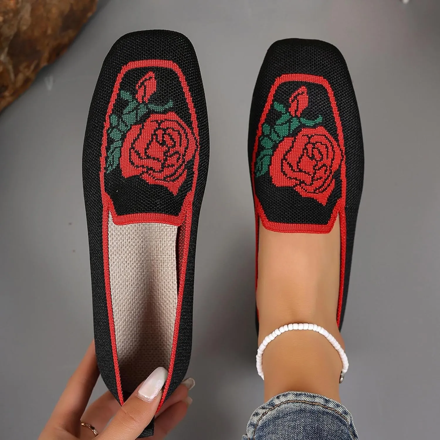 Flats for Women Knit Ballet Flats Slip On Loafer Shoes Comfort Work Shoe