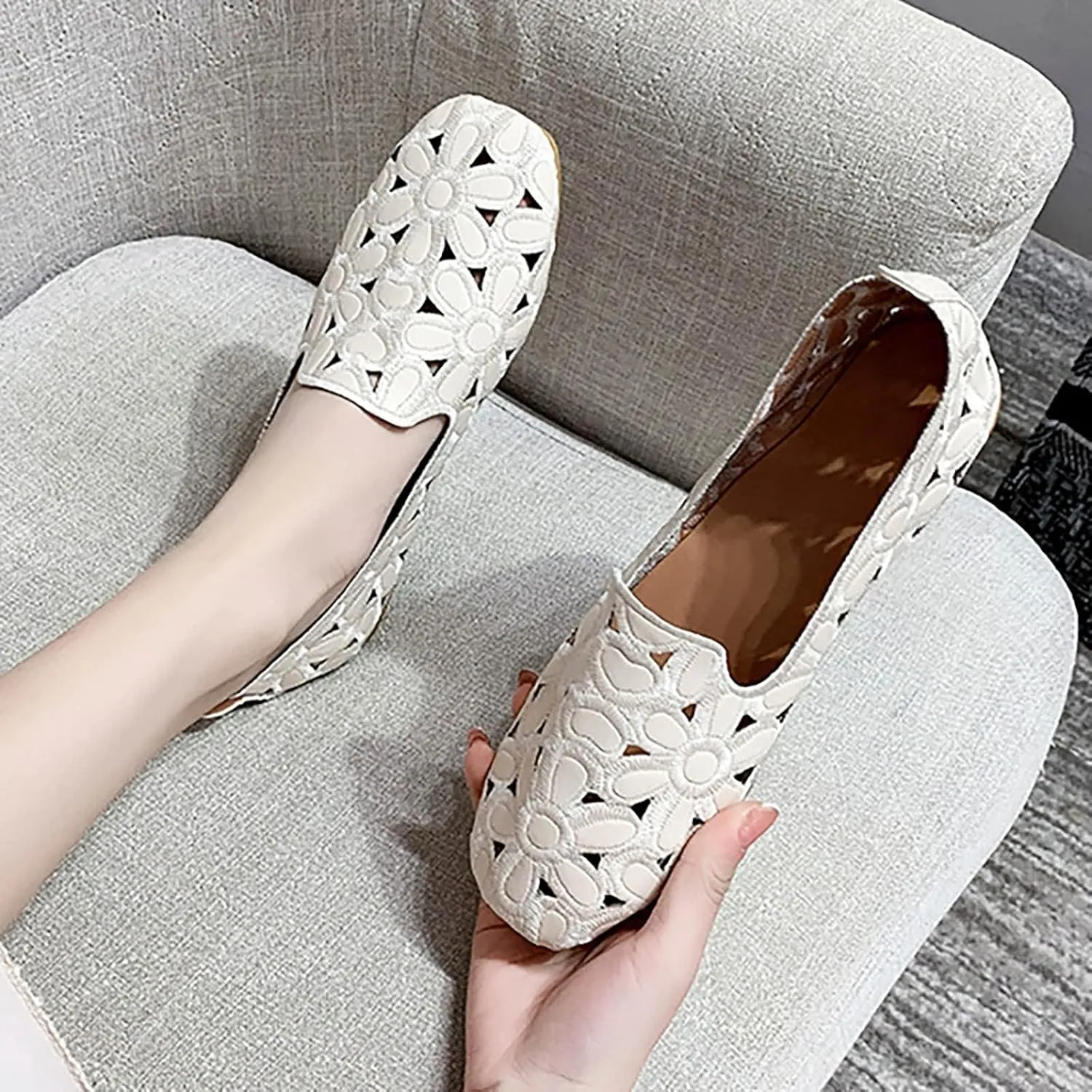 Flats Shoes Women Hollow Out Loafers Comfort Slip on Flats Breathable Dress Shoes Walking Shoes Casual Office Shoes