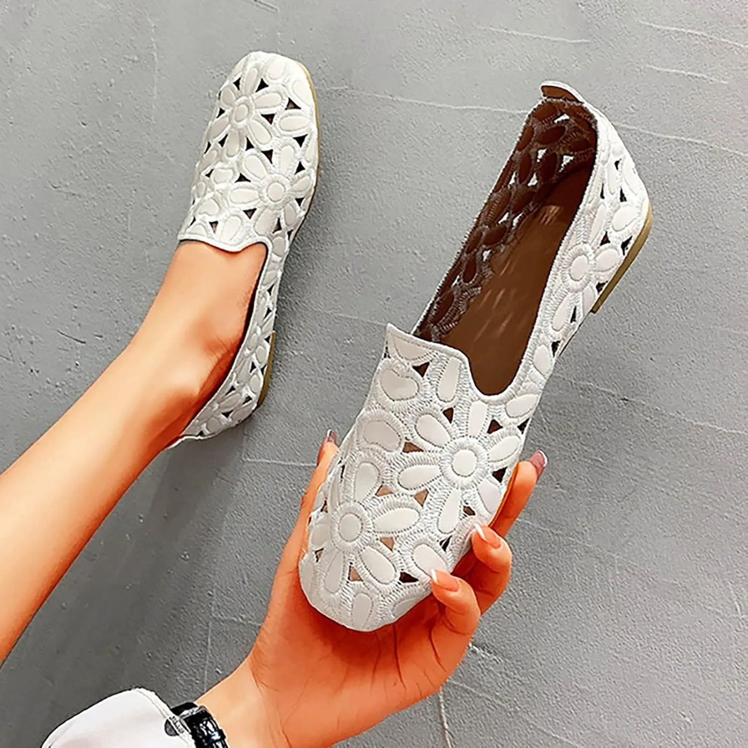 Flats Shoes Women Hollow Out Loafers Comfort Slip on Flats Breathable Dress Shoes Walking Shoes Casual Office Shoes
