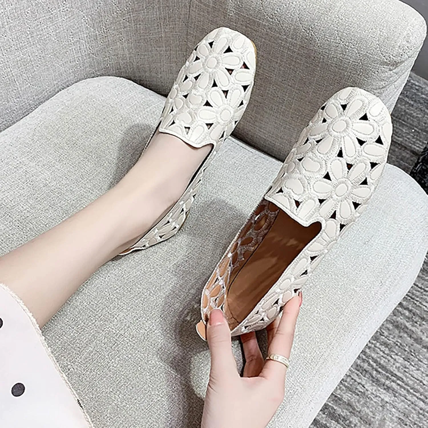 Flats Shoes Women Hollow Out Loafers Comfort Slip on Flats Breathable Dress Shoes Walking Shoes Casual Office Shoes