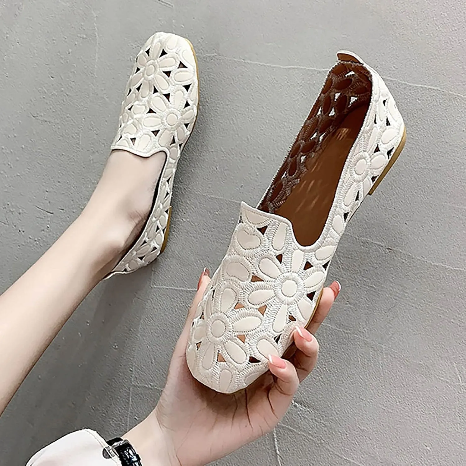 Flats Shoes Women Hollow Out Loafers Comfort Slip on Flats Breathable Dress Shoes Walking Shoes Casual Office Shoes