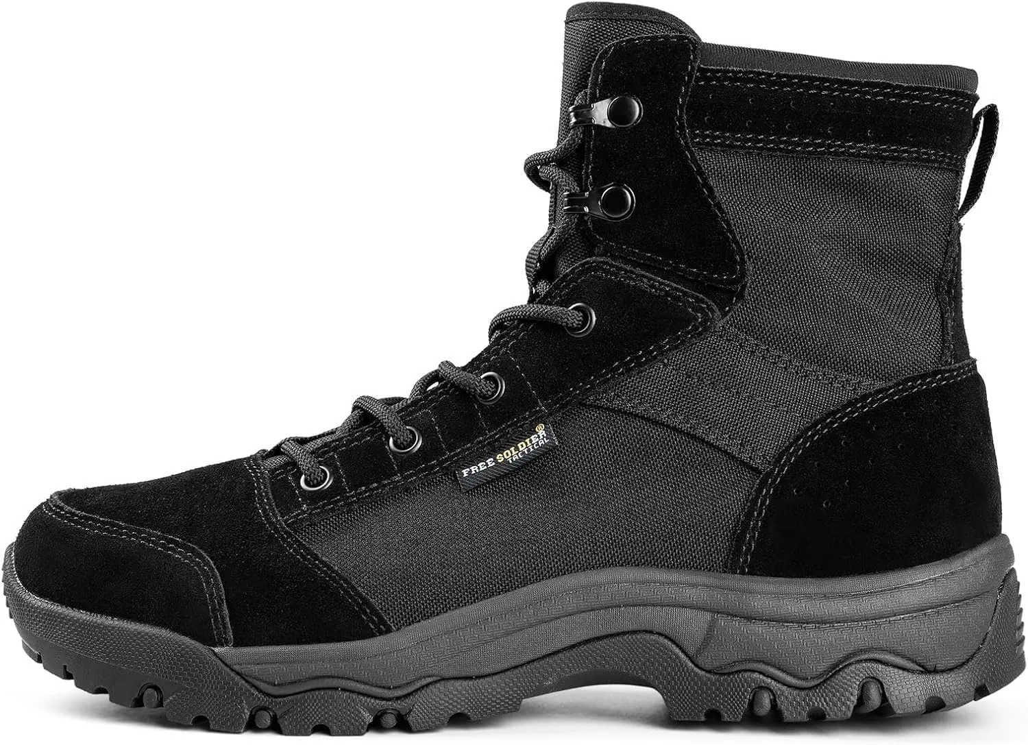 FREE SOLDIER Men's Tactical Hiking Boots Lightweight Comfortable Work Boots Combat Boots 6 Inches(Black 8.5)