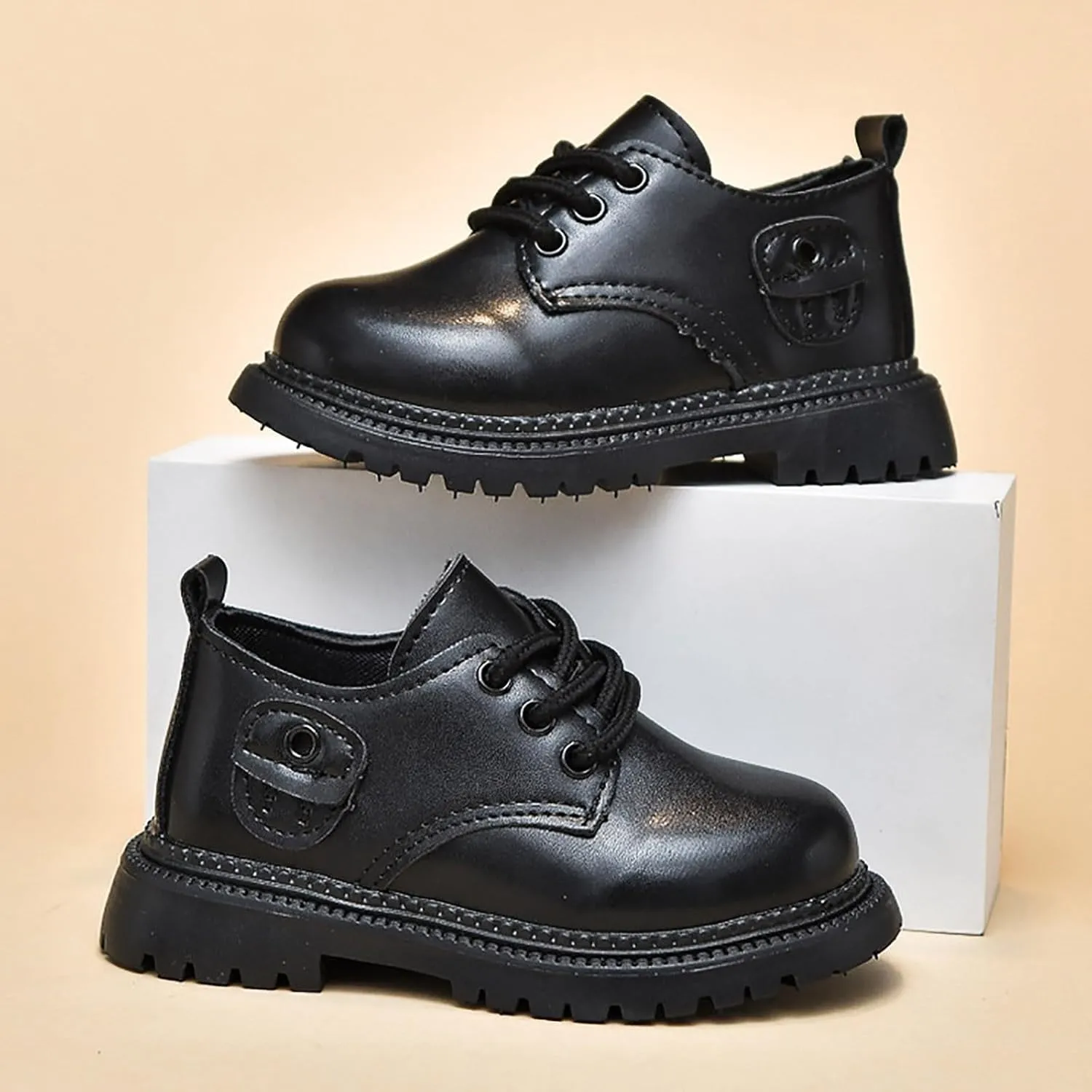 Girls Boys Boots Combat Ankle Boots Short Booties Church Dress Shoes Lace up Faux-Leather School Uniform Loafers
