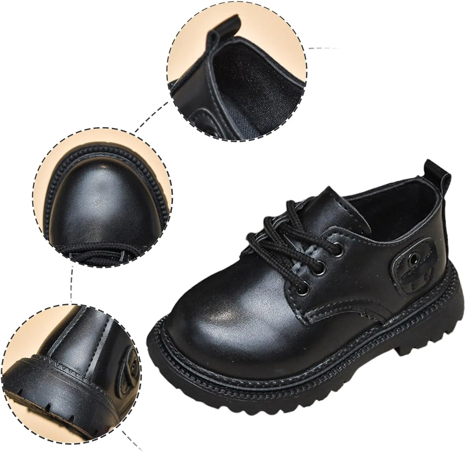 Girls Boys Boots Combat Ankle Boots Short Booties Church Dress Shoes Lace up Faux-Leather School Uniform Loafers