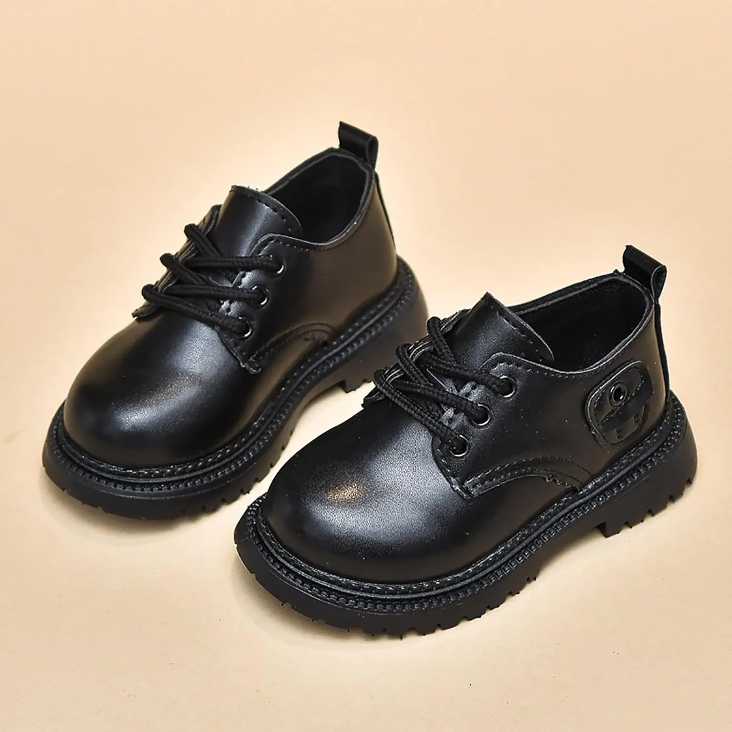 Girls Boys Boots Combat Ankle Boots Short Booties Church Dress Shoes Lace up Faux-Leather School Uniform Loafers