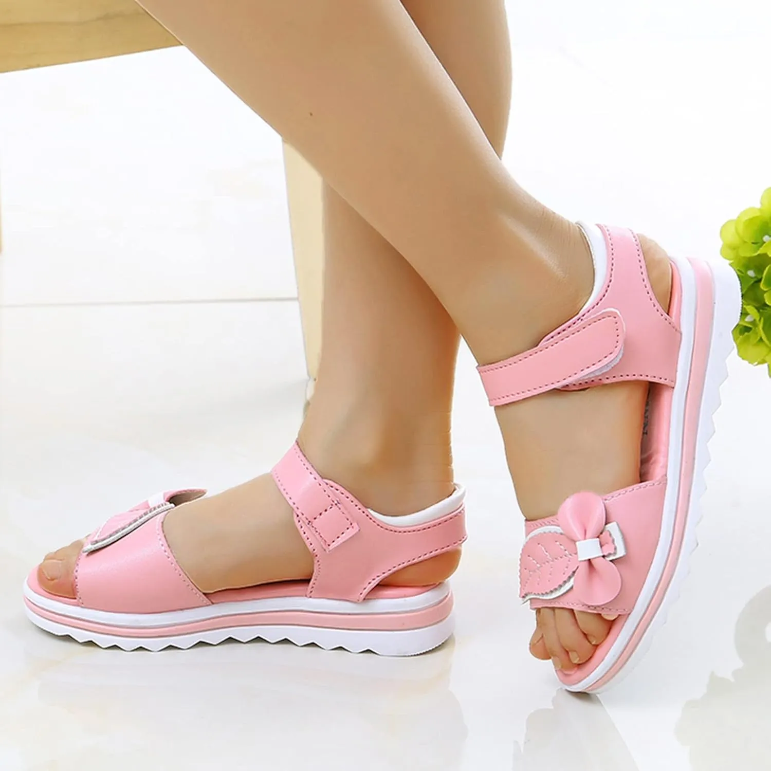 Girls Shoes Fashion Flower Thick Sole Sandals Soft Sole Comfortable Princess Sandals Outdoor Sports Sandals for Girls (Pink, 9-9.5 Years Big Kids)