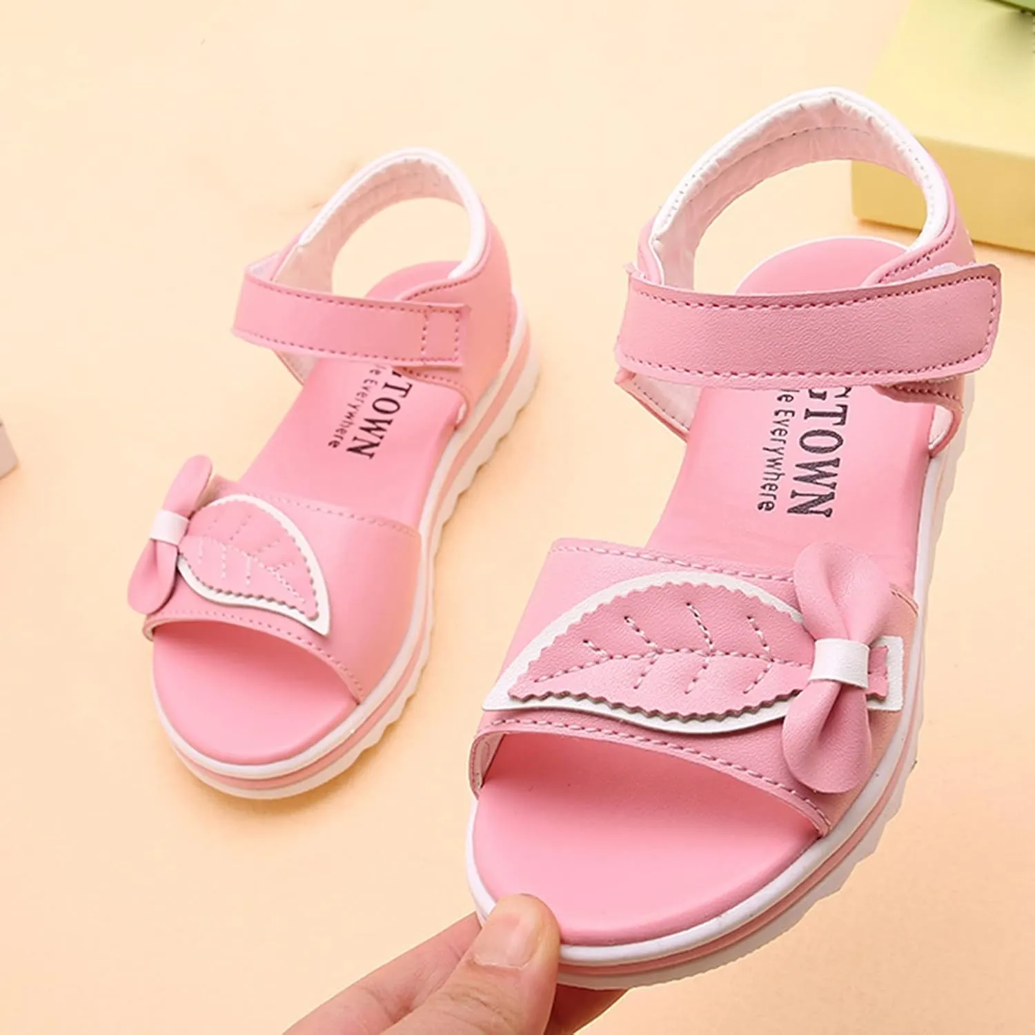 Girls Shoes Fashion Flower Thick Sole Sandals Soft Sole Comfortable Princess Sandals Outdoor Sports Sandals for Girls (Pink, 9-9.5 Years Big Kids)