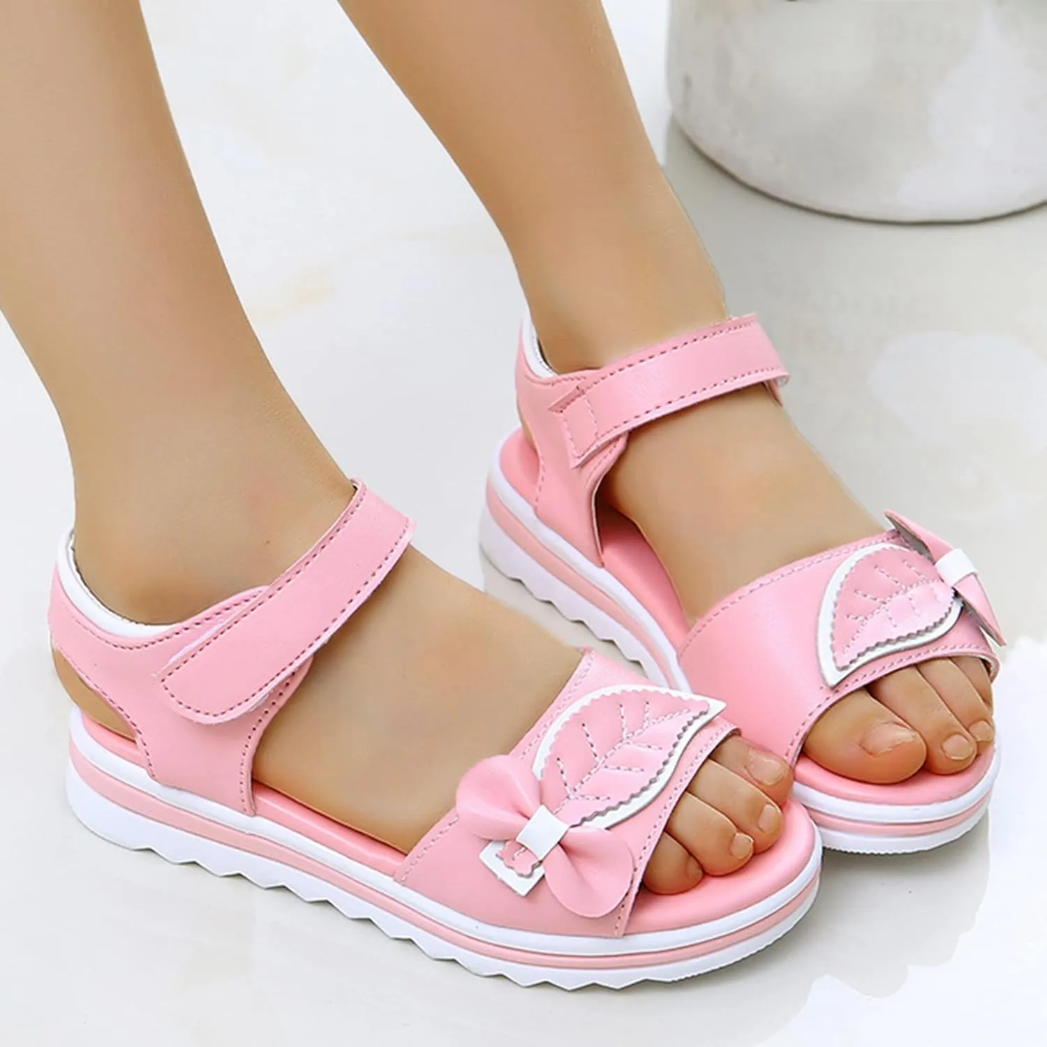 Girls Shoes Fashion Flower Thick Sole Sandals Soft Sole Comfortable Princess Sandals Outdoor Sports Sandals for Girls (Pink, 9-9.5 Years Big Kids)