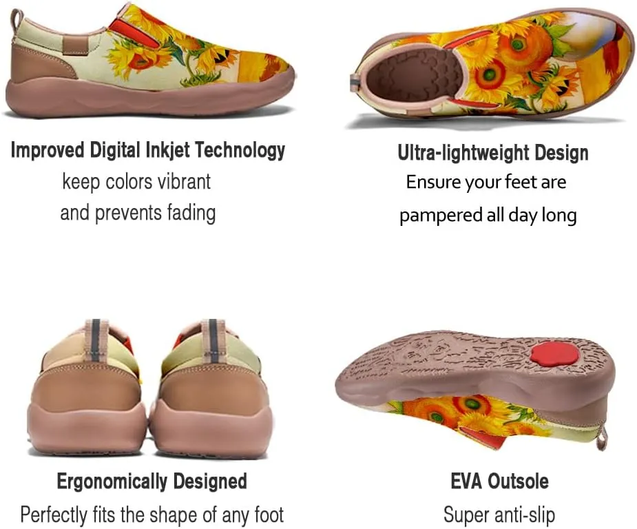 Hetios Womens Casual Loafers Travel Shoes Art Painted Comfortable Slip-Ons Leather Sneakers