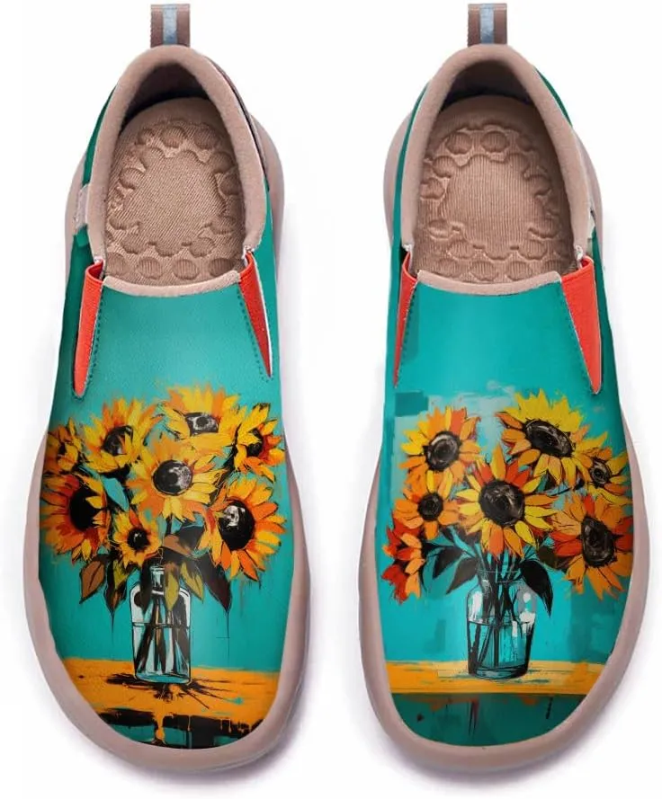 Hetios Womens Casual Loafers Travel Shoes Art Painted Comfortable Slip-Ons Leather Sneakers