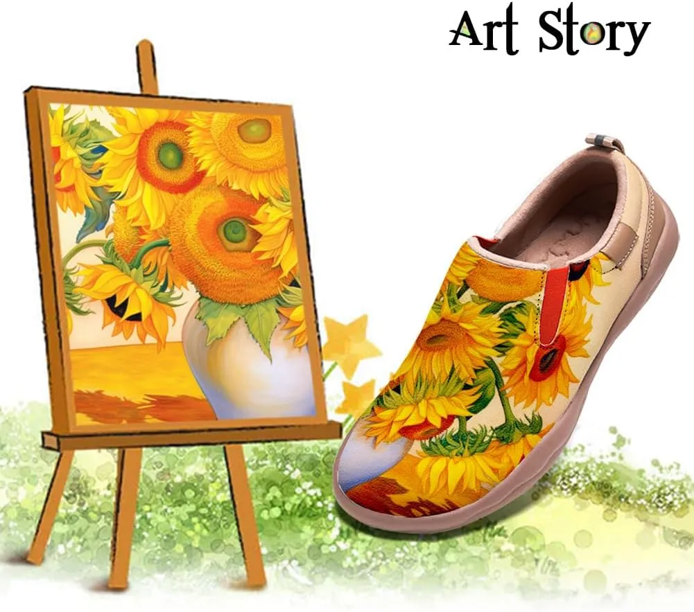 Hetios Womens Casual Loafers Travel Shoes Art Painted Comfortable Slip-Ons Leather Sneakers