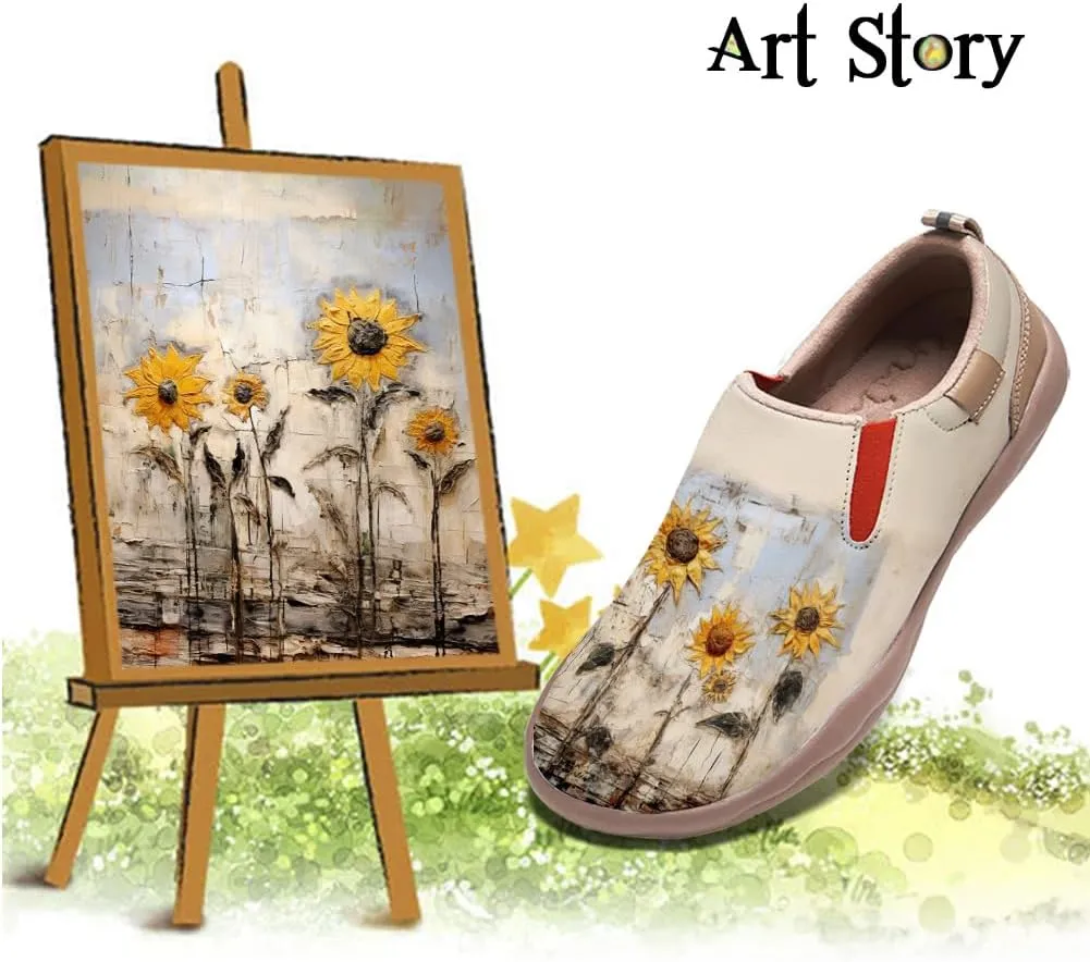 Hetios Womens Casual Loafers Travel Shoes Art Painted Comfortable Slip-Ons Leather Sneakers