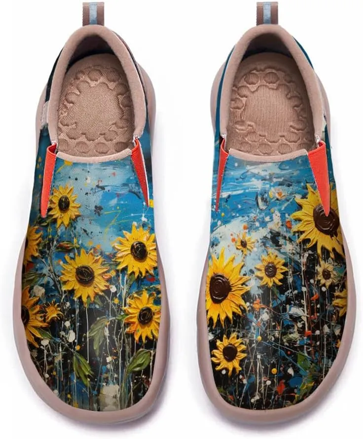 Hetios Womens Casual Loafers Travel Shoes Art Painted Comfortable Slip-Ons Leather Sneakers