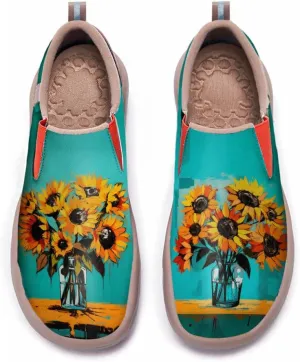 Hetios Womens Casual Loafers Travel Shoes Art Painted Comfortable Slip-Ons Leather Sneakers