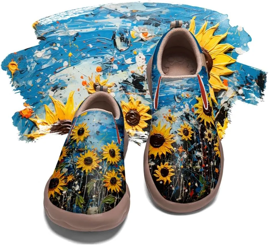 Hetios Womens Casual Loafers Travel Shoes Art Painted Comfortable Slip-Ons Leather Sneakers