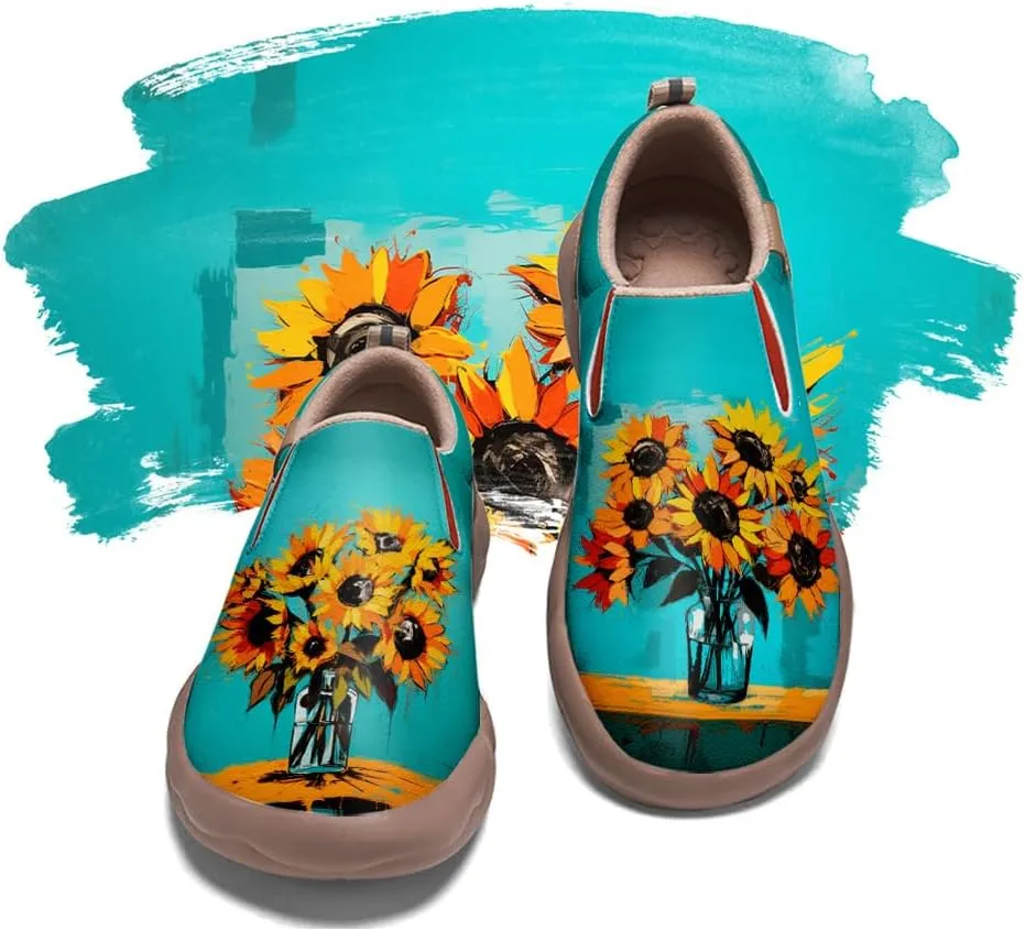 Hetios Womens Casual Loafers Travel Shoes Art Painted Comfortable Slip-Ons Leather Sneakers