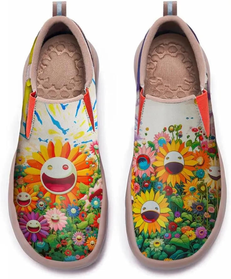 Hetios Womens Casual Loafers Travel Shoes Art Painted Comfortable Slip-Ons Leather Sneakers
