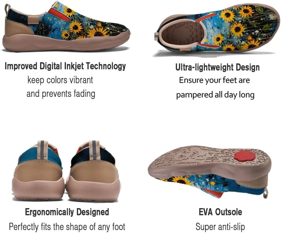 Hetios Womens Casual Loafers Travel Shoes Art Painted Comfortable Slip-Ons Leather Sneakers