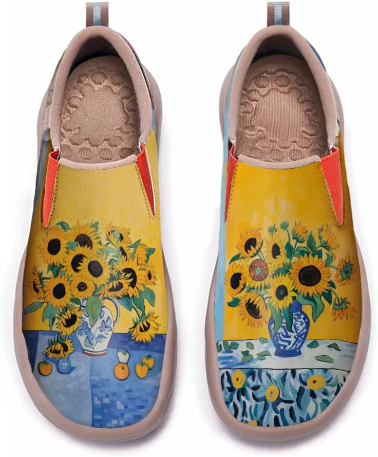 Hetios Womens Casual Loafers Travel Shoes Art Painted Comfortable Slip-Ons Leather Sneakers