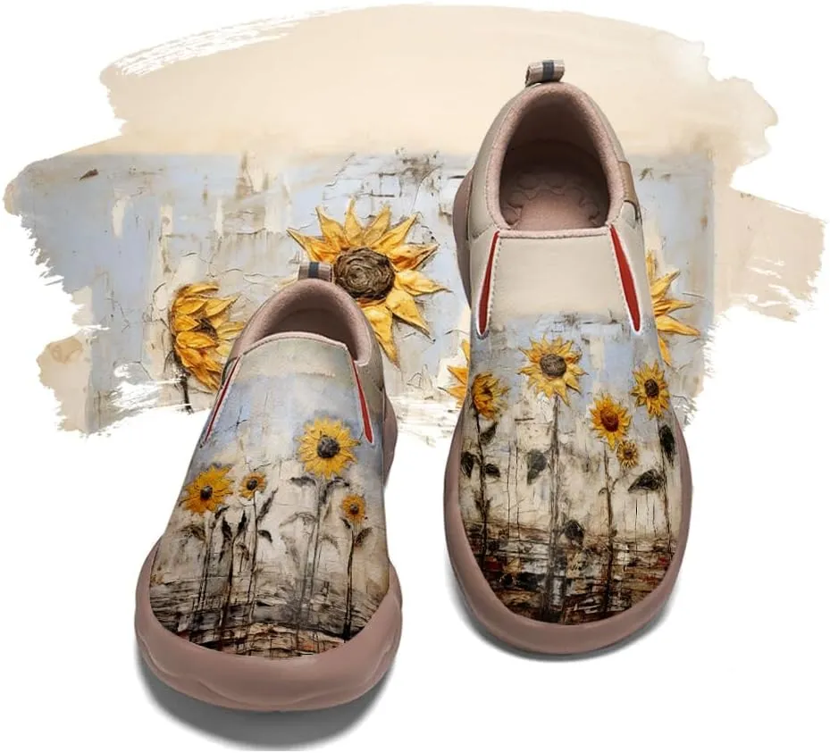 Hetios Womens Casual Loafers Travel Shoes Art Painted Comfortable Slip-Ons Leather Sneakers