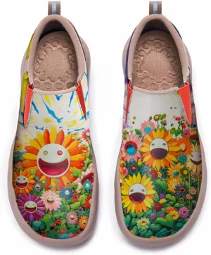 Hetios Womens Casual Loafers Travel Shoes Art Painted Comfortable Slip-Ons Leather Sneakers