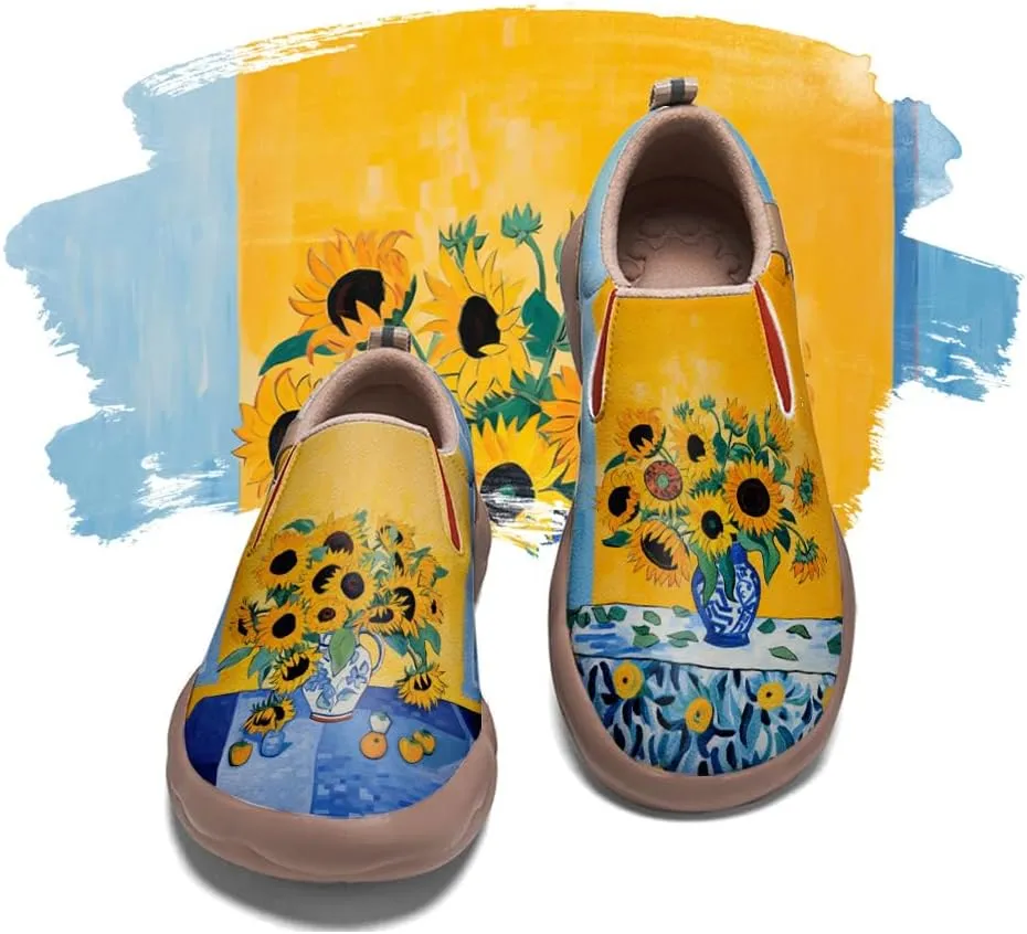 Hetios Womens Casual Loafers Travel Shoes Art Painted Comfortable Slip-Ons Leather Sneakers