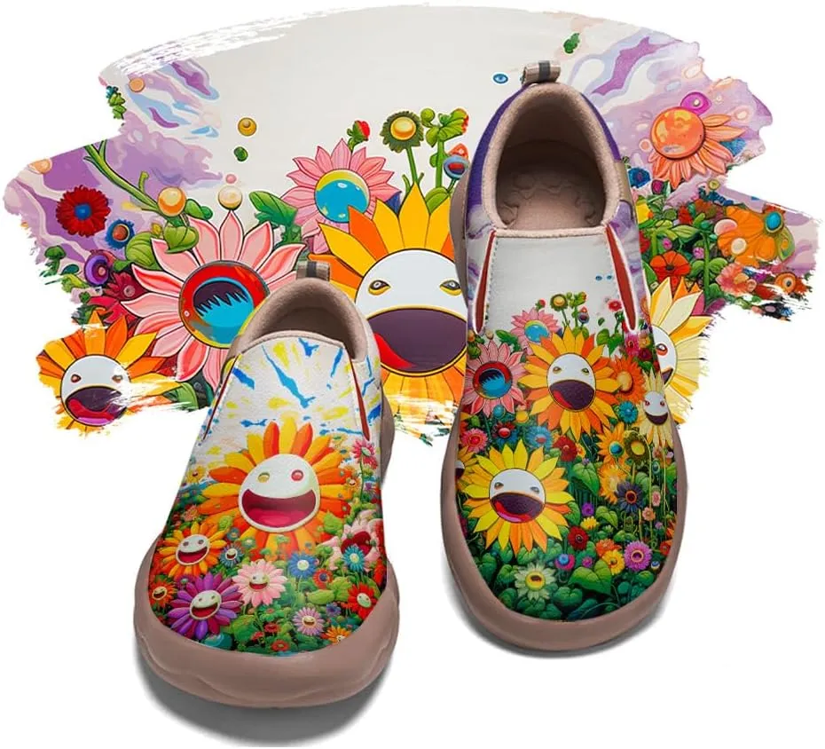 Hetios Womens Casual Loafers Travel Shoes Art Painted Comfortable Slip-Ons Leather Sneakers