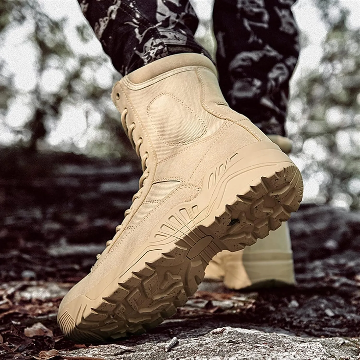 High Rise Hiking Boots, Desert Boots Mens Military, Outdoor Hiking Army Patrol Combat Side Zipper Shose, Breathable and Durable Jungle Work Tactical Footwear, for Trekking,Climbing,Fishing,Walking