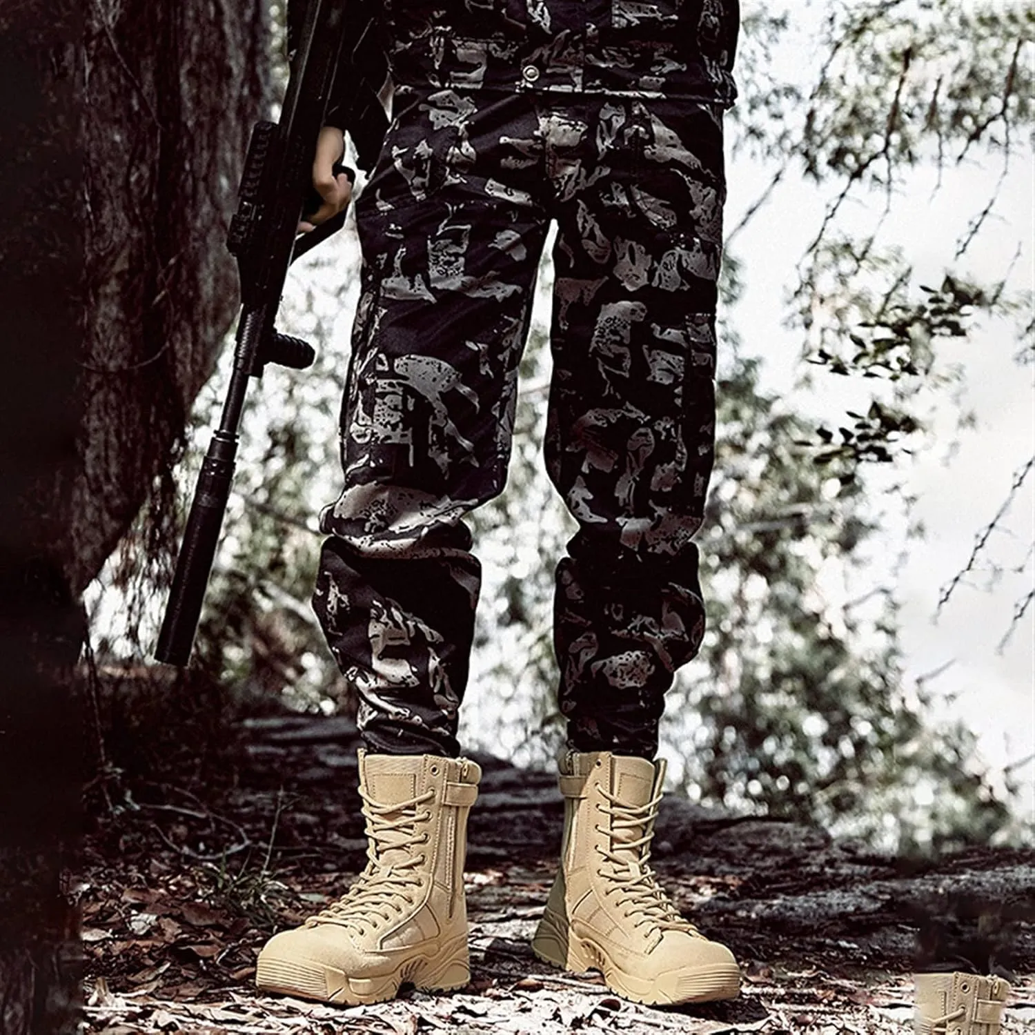 High Rise Hiking Boots, Desert Boots Mens Military, Outdoor Hiking Army Patrol Combat Side Zipper Shose, Breathable and Durable Jungle Work Tactical Footwear, for Trekking,Climbing,Fishing,Walking