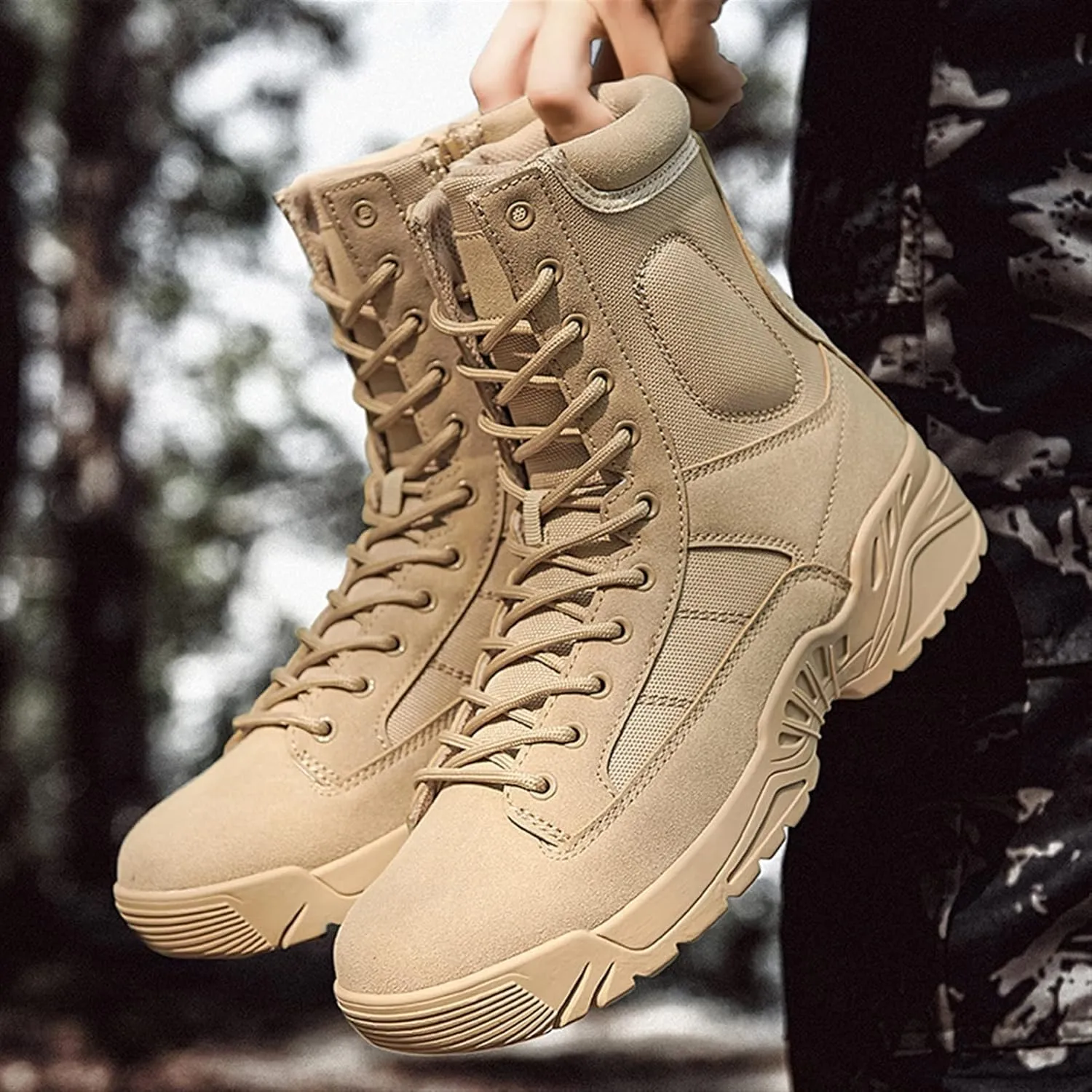 High Rise Hiking Boots, Desert Boots Mens Military, Outdoor Hiking Army Patrol Combat Side Zipper Shose, Breathable and Durable Jungle Work Tactical Footwear, for Trekking,Climbing,Fishing,Walking