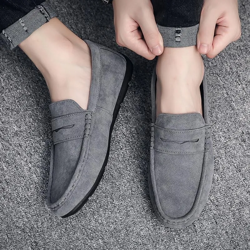 HOOENG Men's Loafers Suede Vamp Driving Penny Loafers Apron Toe Comfortable Flat Heel Lightweight Wedding Fashion Slip-ons