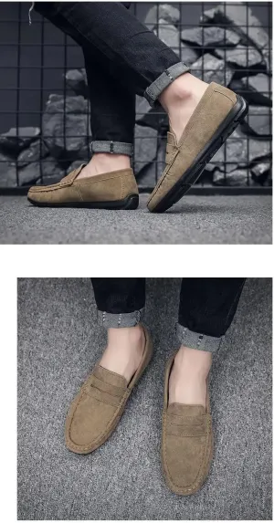 HOOENG Men's Loafers Suede Vamp Driving Penny Loafers Apron Toe Comfortable Flat Heel Lightweight Wedding Fashion Slip-ons