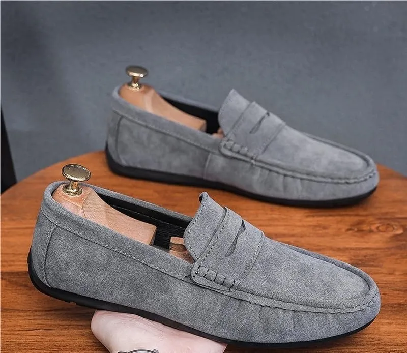 HOOENG Men's Loafers Suede Vamp Driving Penny Loafers Apron Toe Comfortable Flat Heel Lightweight Wedding Fashion Slip-ons