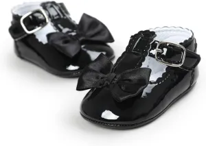 Infant Girls Soft Sole Bowknot Princess Wedding Dress Mary Jane 𝗙lats Newborn Light Baby Sneaker Shoes (Black, 12)