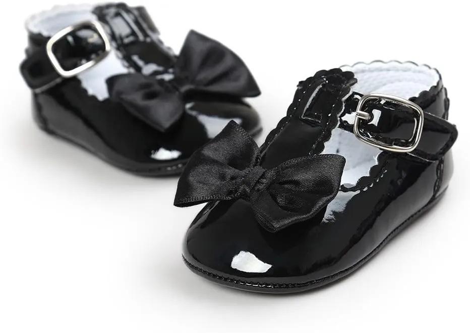 Infant Girls Soft Sole Bowknot Princess Wedding Dress Mary Jane 𝗙lats Newborn Light Baby Sneaker Shoes (Black, 12)