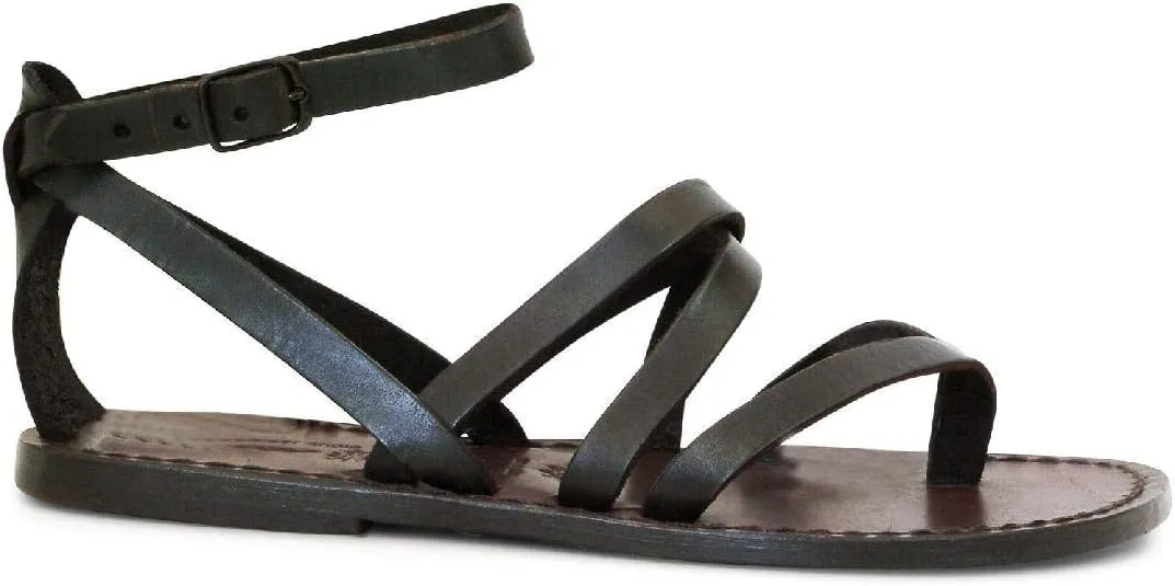 Italian Strappy Sandals Women Handmade in Brown Leather
