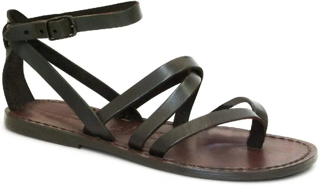Italian Strappy Sandals Women Handmade in Brown Leather