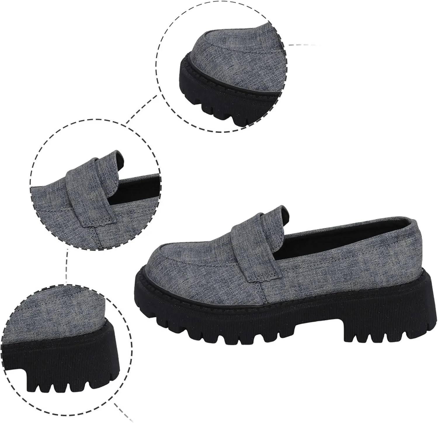 Jean Loafers for Women Comfort Slip-On Loafers Business Dress Shoes Chunky Heeled Work Shoes Retro Dress Shoes