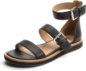Jenna Sandal Black Leather Open Toe Platform (Black, 6)