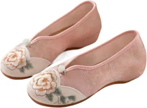 JYHBHMZG Jacquard Embroidered Women Comfortable Slip On Ballet Flats Retro Ladies Soft Cotton Fabric Chinese Style Shoes