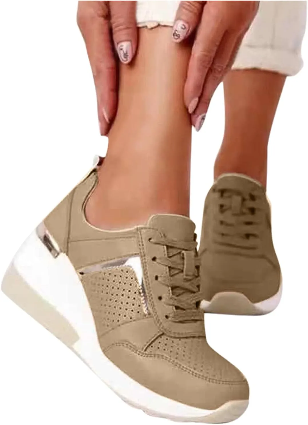 Kamendita Women's Walking Shoes,Women Lace-up Wedge Slip-Ons Canvas Shoes Loafers Shoes Casual Athletic Running Sneakers