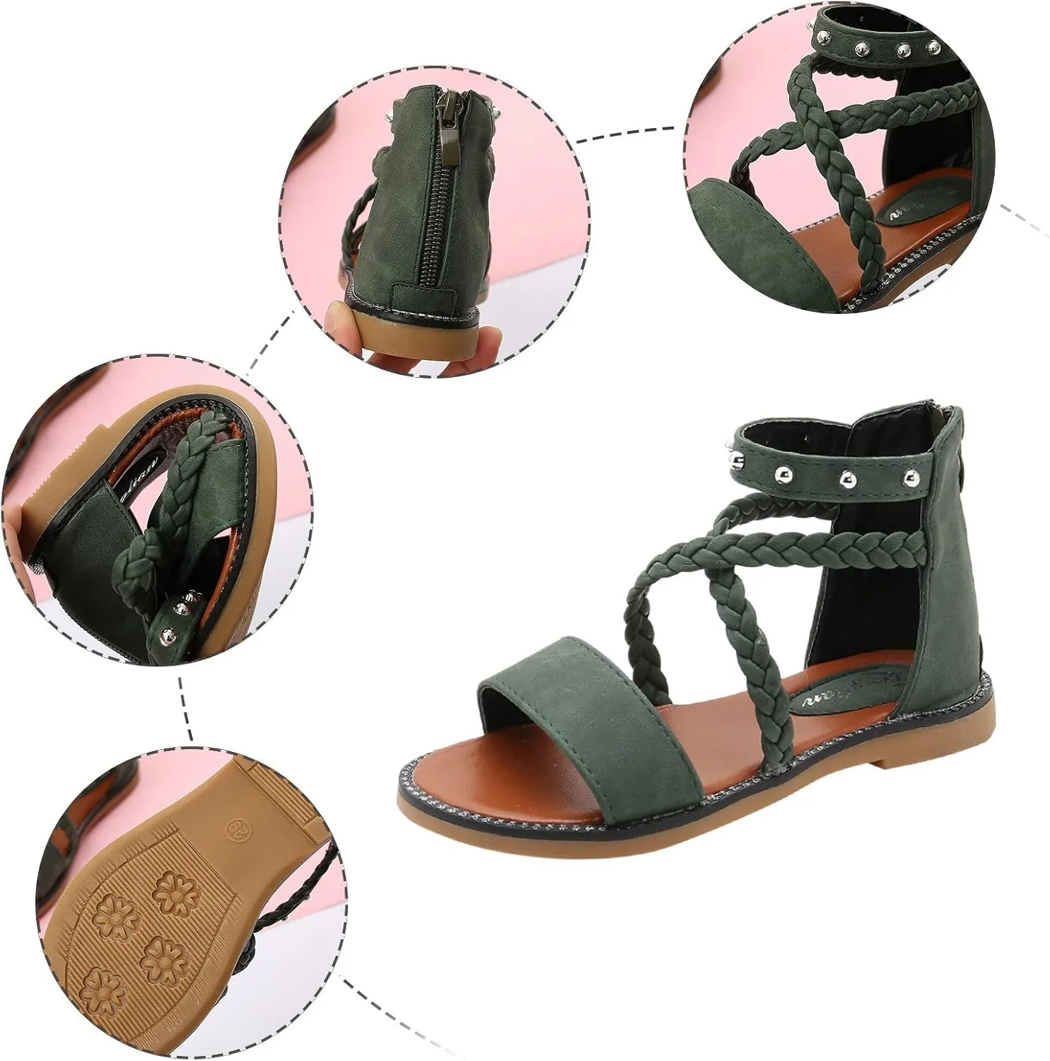 Kids Girls Roman Sandals Vintage Strappy High Top Soft Sole Beach Shoes Flat Open Toe Sandals Toddler Girl Slippers