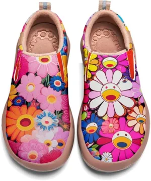 Kids Shoes Boys Girls Slip On Loafers Lightweight Soft Sole Sneaker Smiling Colorful Sunflower